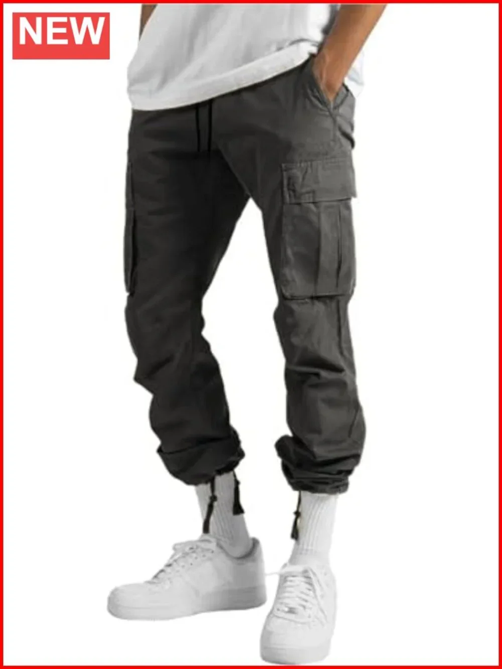 Cargo Pants Drawstring Casual Hiking Joggers Athletic Trousers Cotton Loose